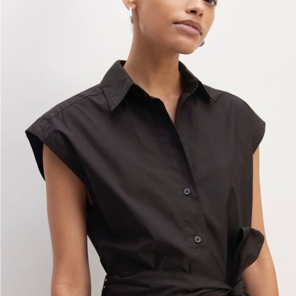 Everlane The Supima Cotton Short-Sleeve Shirt Dress in black Size 14 NWOT - Picture 2 of 11